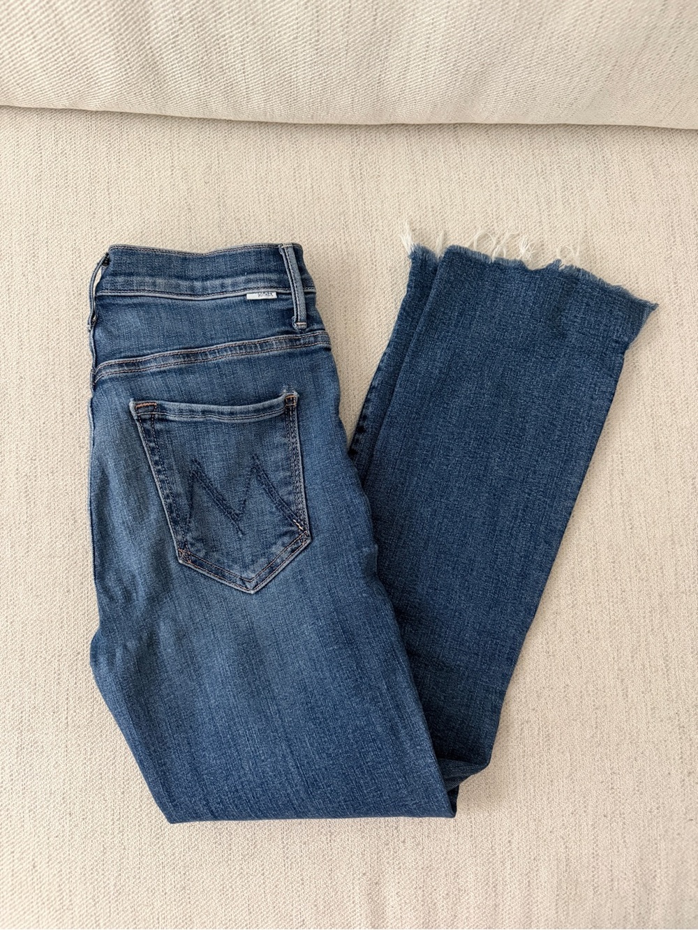 MOTHER Dark Blue Distressed Ankle Crop Jeans